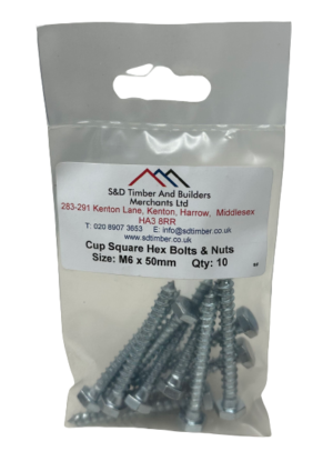 Cup Square Hex Bolts & Nuts M6 x 50mm