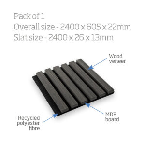 Dark Grey Acoustic Slat Wall Panel 22 x 605 x 2400mm