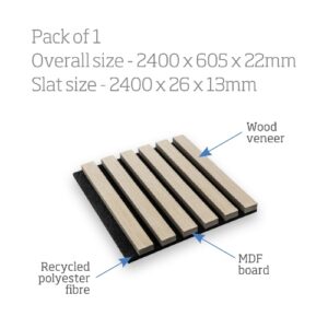 Light Oak Acoustic Slat Wall Panel 22mm x 605 x 2400mm