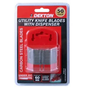 DEKTON 50PC Carbon Steel Utility Knife Blades With Dispenser